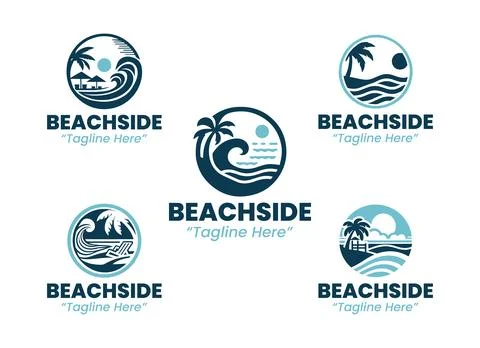 5 Beachside Logo Set Modern Minimalist Fun Party Design Stock-Illustration