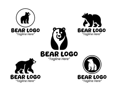 5 Bear Logo Set Brown Color Black and White Modern Minimalist Animal Brand .. Stock Illustration