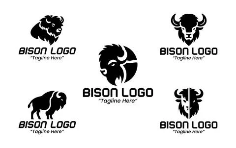 5 Bison Logo Set Black and White Modern Minimalist Animal Brand Design 스톡 일러스트
