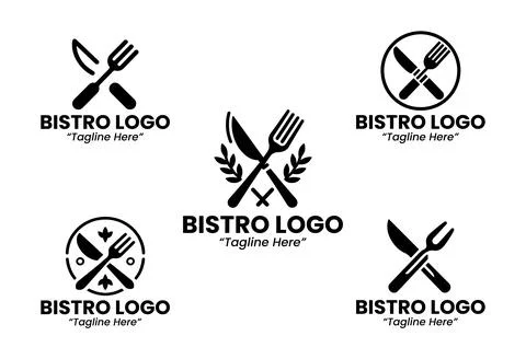 5 Bistro Logo Set Black and White Modern Minimalist Food and Beverage Brand.. Stock Illustration