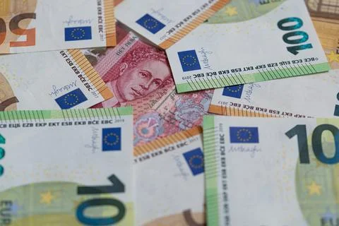 5 Bulgarian Lev Note Surrounded by Euro Banknotes Stock Photos