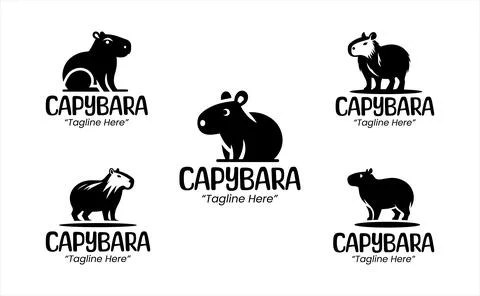 5 Capybara Logo Set Black and White Modern Minimalist Animal Brand Design Stock Illustration