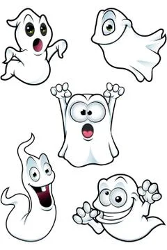 5 cartoon spooky ghosts Stock Illustration