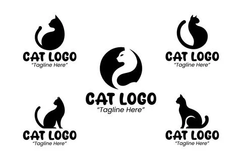 5 Cat Logo Set Modern Minimalist Animal Brand Design Ilustração Stock