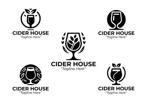 5 Cider House Logo Set Black and White Modern Minimalist Food and Beverage .. Stock Illustration