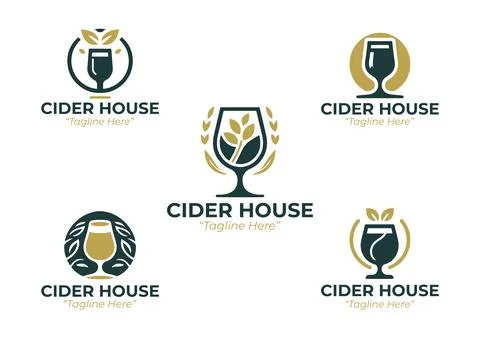 5 Cider House Logo Set Modern Minimalist Food and Beverage Brand Design Stock Illustration