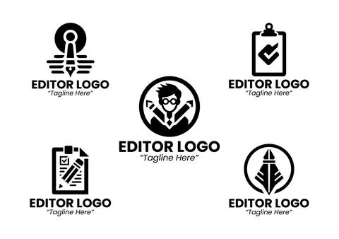 5 Clean editor logo set for publishing, writing, and media businesses Black.. Stock Illustration