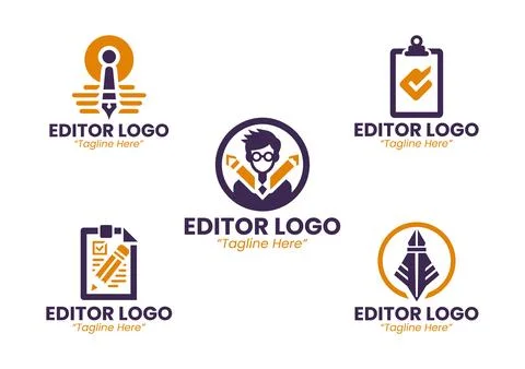 5 Clean editor logo set for publishing, writing, and media businesses Stock Illustration