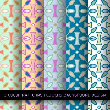 5 color patterns flowers background design Stock Illustration