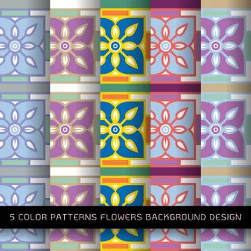 5 color patterns flowers background design in grid. Stock Illustration
