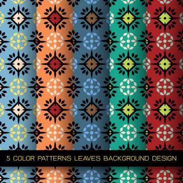 5 color patterns leaves background design Stock Illustration