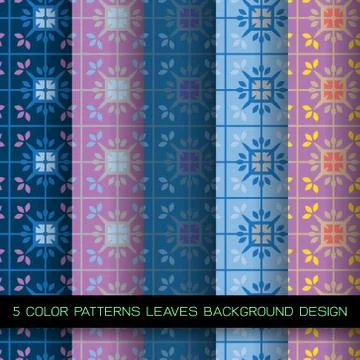 5 color patterns leaves background design Stock Illustration