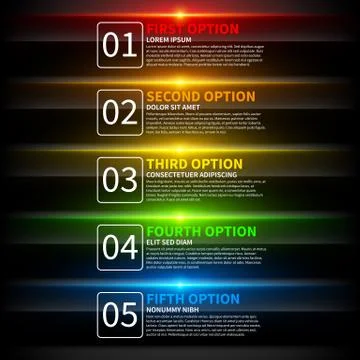 5 colorful glowing options. Useful for presentations or web design. Useful fo Stock Illustration