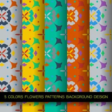 5 COLORS FLOWERS PATTERNS BACKGROUND DESIGN Stock Illustration