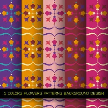 5 COLORS FLOWERS PATTERNS BACKGROUND DESIGN Stock Illustration