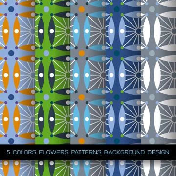5 colors patterns flowers and abstract decorative elements design Stock Illustration