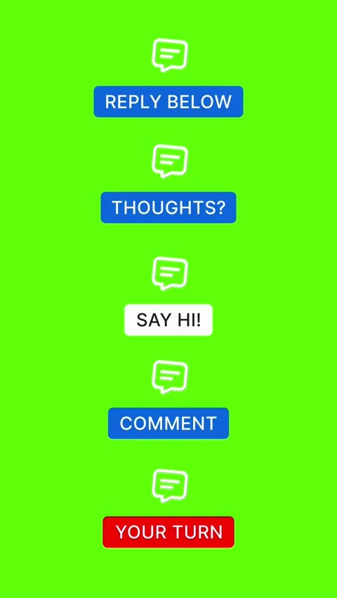 5 Comment Button Animations Pack - Green Screen - 4K Vertical Lower Thirds Stock Footage 327075266