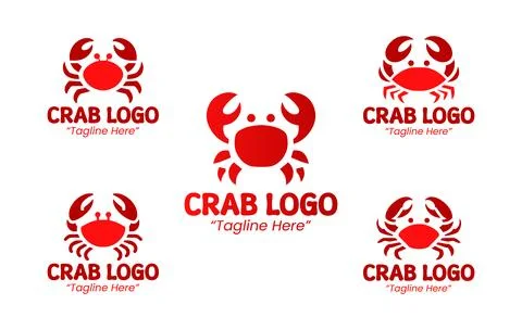 5 Crab Logo Set Red Color Modern Minimalist Animal Brand Design Stock Illustration