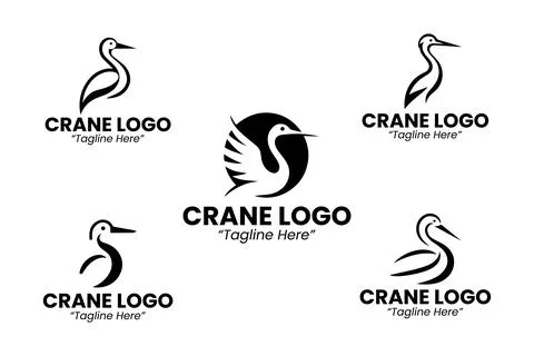 5 Crane Logo Set Black and White Modern Minimalist Animal Brand Design Stock Illustration