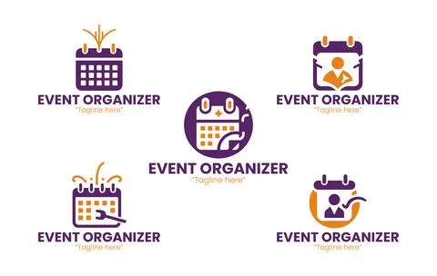5 Creative event organizer logo set for parties, conferences, and corporate.. Stock Illustration