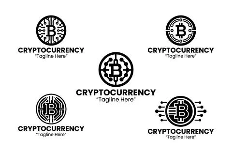 5 Cryptocurrency Logo Set Black and White Modern Minimalist Finance Brand D.. Stock Illustration