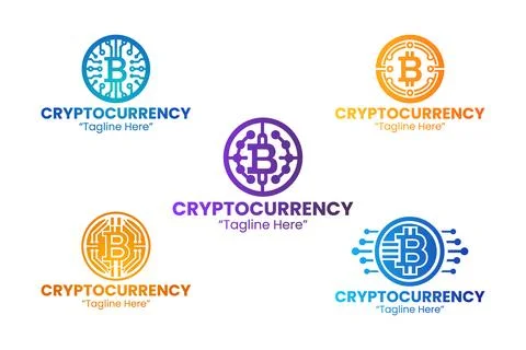 5 Cryptocurrency Logo Set Modern Minimalist Finance Brand Design Stock Illustration