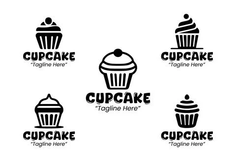 5 Cupcake Logo Set Black and White Modern Minimalist Food and Beverage Bran.. Stock Illustration