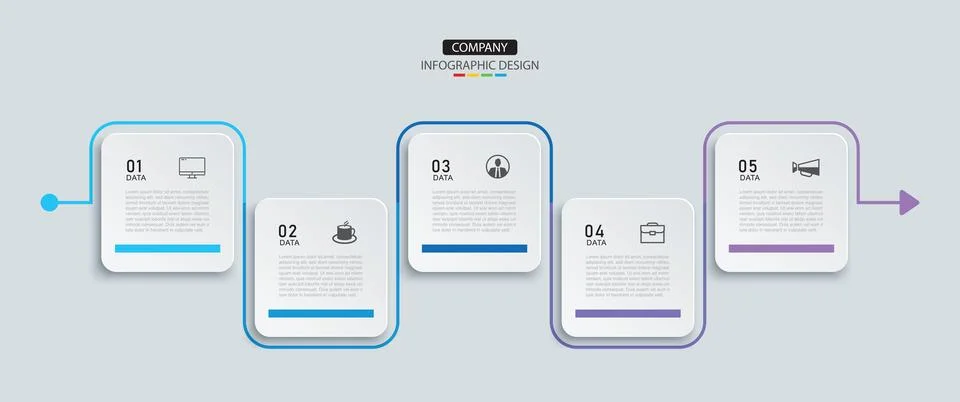 5 data infographics square layout paper template. Illustration business abs.. Illustrazione stock
