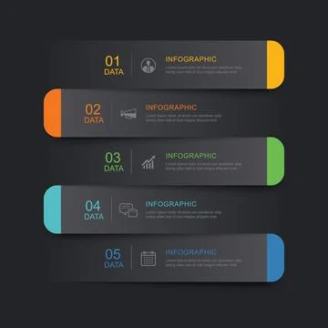 5 data infographics tab paper index black template. Vector illustration bus.. Stock Illustration