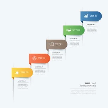 5 data step infographics timeline tab paper index template. Vector illustrati Stock Illustration