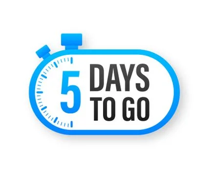 5 Days to go. Countdown timer. Clock icon. Time icon. Count time sale. Vector Illustrazione stock
