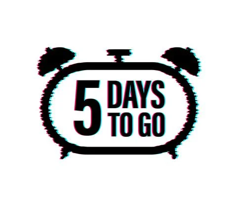 5 Days to go. Countdown timer. Clock icon. Time glitch icon. Count time sale Illustrazione stock