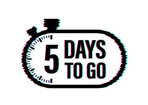 5 Days to go. Countdown timer. Clock icon. Time glitch icon. Count time sale Illustrazione stock