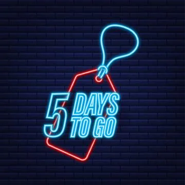 5 Days to go. Countdown timer. Neon icon. Time icon. Count time sale. Vector Illustrazione stock
