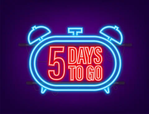 5 Days to go. Countdown timer. Neon icon. Time icon. Count time sale. Vector Illustrazione stock