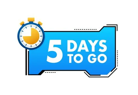 5 Days to go. Countdown timer. Clock icon. Time icon. Count time sale. Vector Illustrazione stock