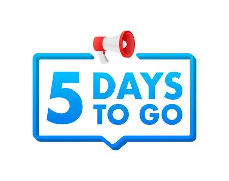 5 Days to go. Countdown timer. Clock icon. Time icon. Count time sale. Vector Illustrazione stock