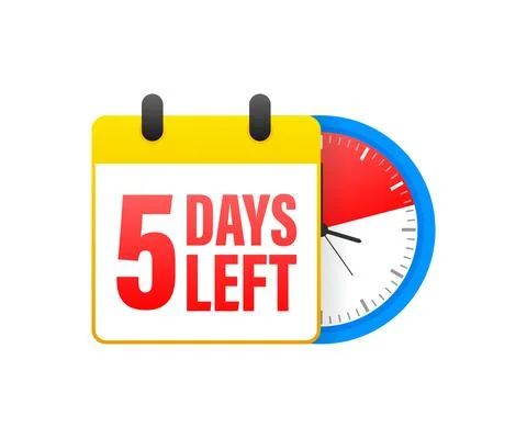 5 days left calendar. Clock icon symbol illustration. Holiday concept. Timer  Stock Illustration
