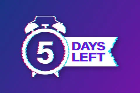 5 Days left. Countdown timer sign. Glitch icon. Time icon. Count time sale Stock Illustration