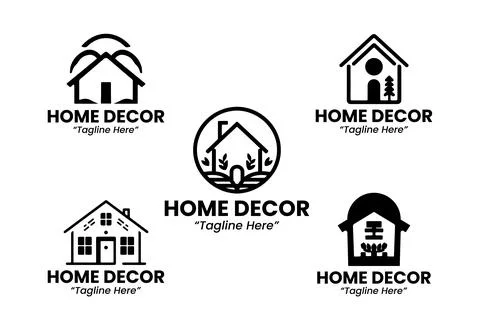5 Decor Logo Set Modern Creative Interior Design Black and White Illustrazione stock