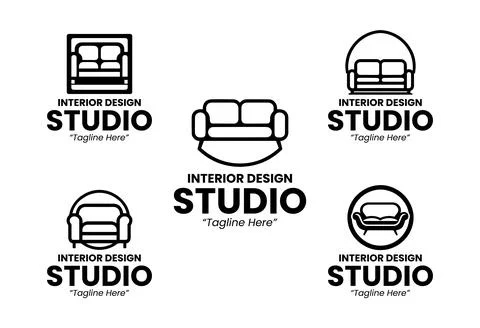 5 Design Studio Logo Set Elegant Modern Branding Black and White 스톡 일러스트