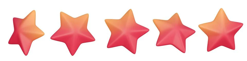 5 different angles of Red Star isolated on White Background, 3d rendering Stock Illustration