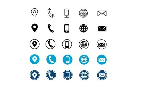 5 different style contact information icon set all are 25 icons in vector format Stock Illustration