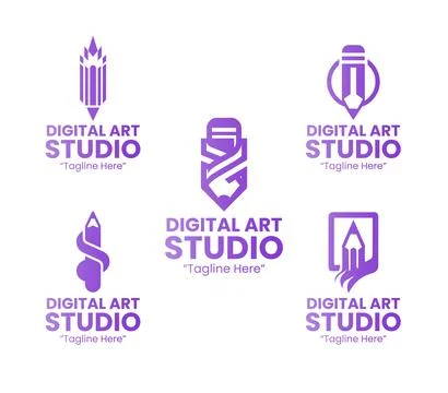 5 Digital Art Studio Logo Set Creative Modern Brand Design Stock Illustration