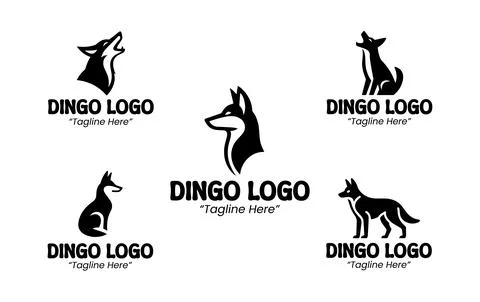 5 Dingo Logo Set Black and White Modern Minimalist Animal Brand Design Stock Illustration