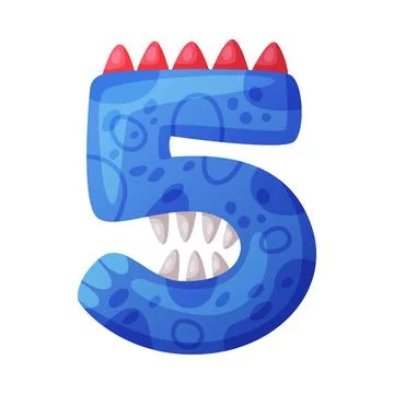 5 dino font number. Five dino effect numeral, kids, nursery, birthday party Stock Illustration