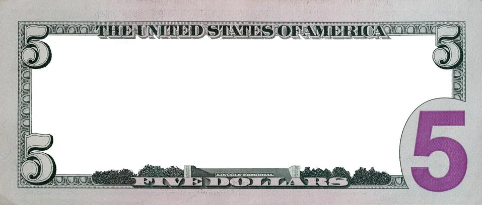 5 dollar bill back side with empty middle area Stock Photos
