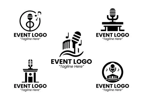 5 Event Logo Set Modern Minimalist Creative Party Design - Black and White Stock Illustration