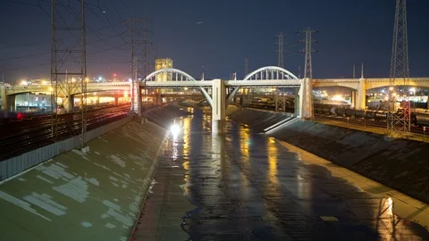 5 Feb. 2016 Time lapse of 6th Street Bridge in L. A. the night before demolition Stock Footage 114571079