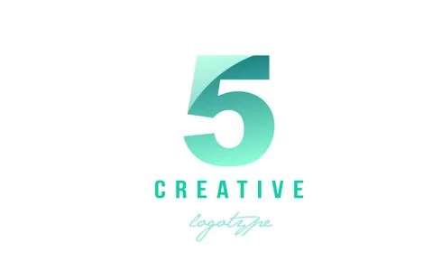 5  five green pastel gradient number numeral digit logo icon design Stock Illustration